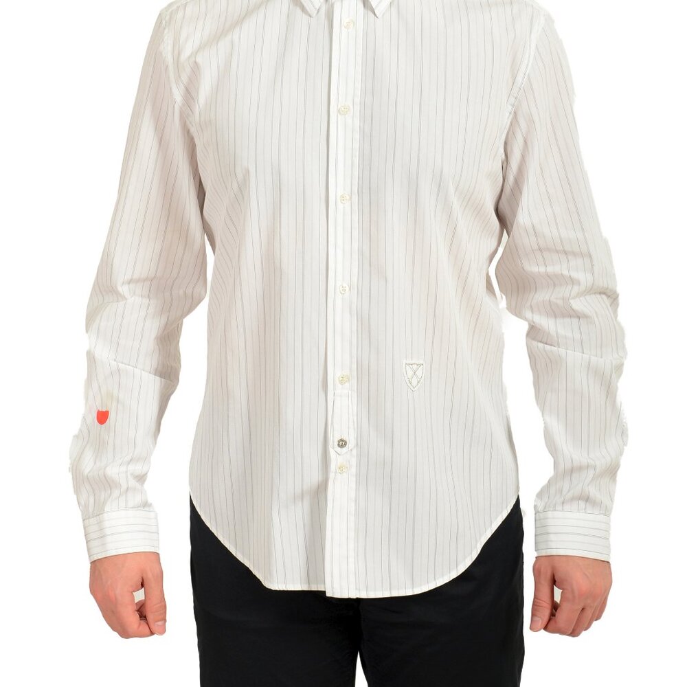 Richmond X Men's White Striped Long Sleeve Casual Shirt US L IT 52